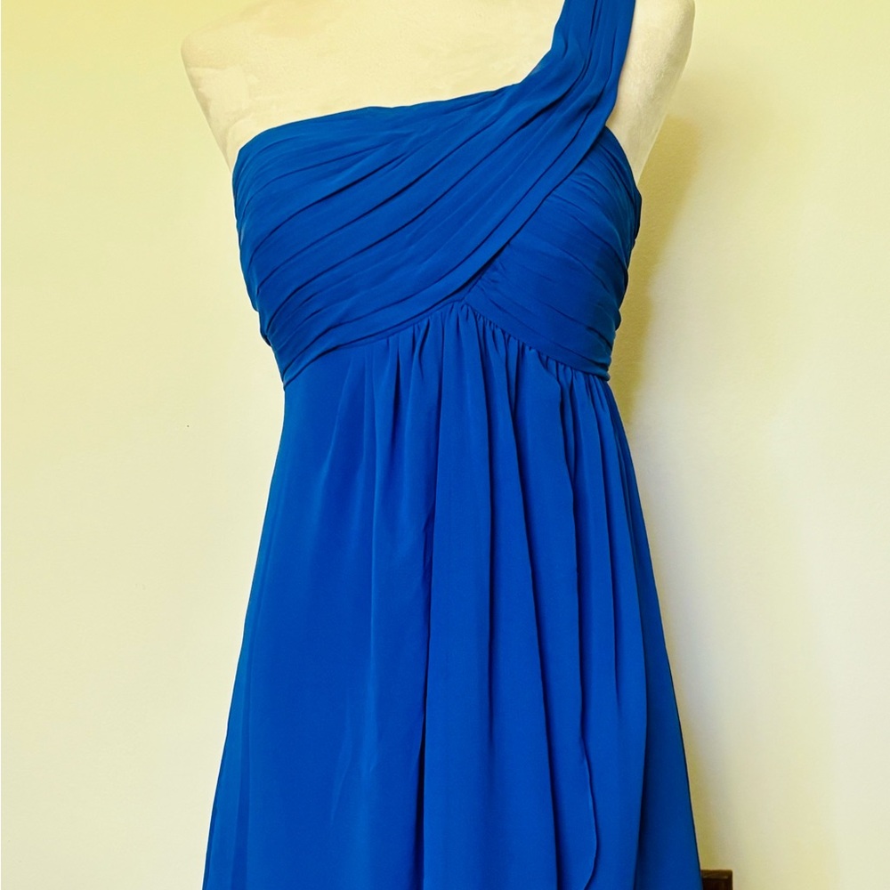 Bill Levkoff Sample Size US 12 One Shoulder Blue Wrap Detail Formal Mini Dress - Picture 1 of 15